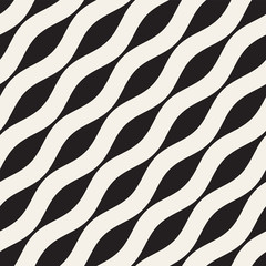 Vector seamless black and white wavy lines pattern. Abstract geometric background design.