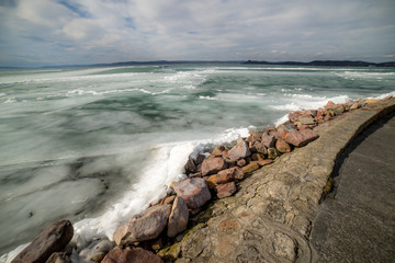 Lake Balaton in winter, frozen lake, color, Hungary