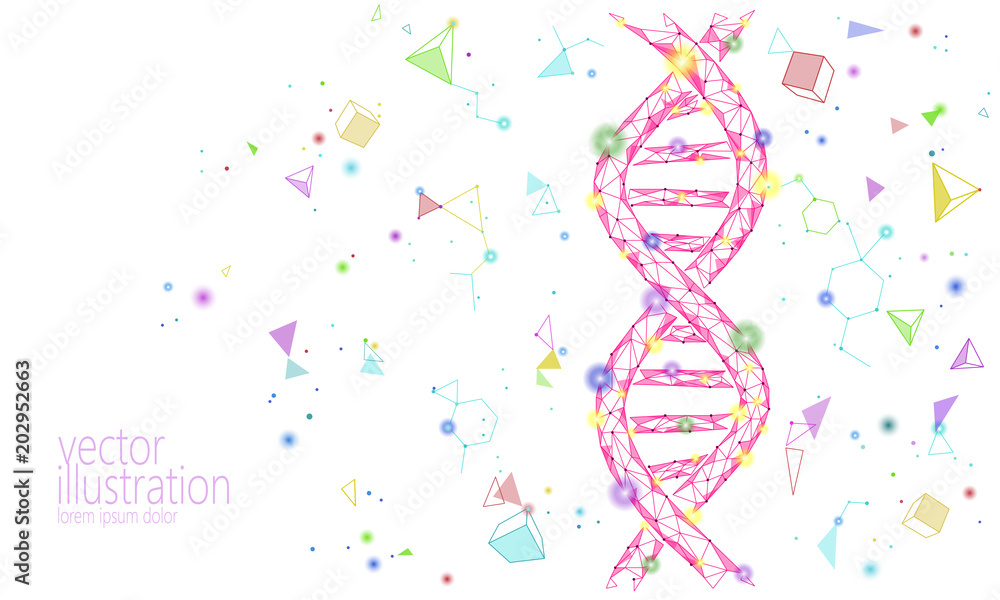 Aufkleber dna 3d chemical molecule structure low poly. polygonal triangle point line healthy cell part. micros