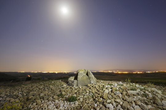 Dolmen named Alto de la Huesera, in Laguardia, Alava, Spain. Long exposure at night.