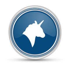 Blauer Button - Einhornkopf