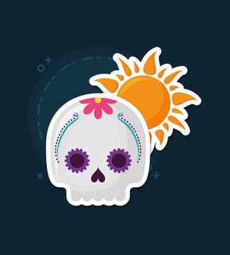 viva mexico design with sugar skull and sun over blue background, colorful design. vector illustration