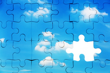 Jigsaw sky puzzle, One piece missing