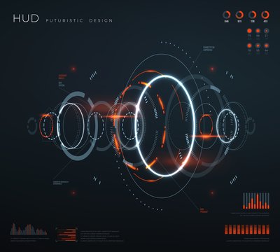 Futuristic virtual hud interface. Technology digital screen with control panels, chart, diagrams. Conceptual future vector infographic