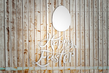 Happy easter against faded pine wooden planks