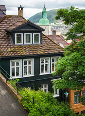 Narrow street in the old town of Bergen, Norway