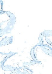 Fototapeta na wymiar Fresh pure blue water splash. Clean transparent water, liquid fluid wave in translucent splashes form isolated on white background. Healthy drink splash advertising design element. 3D illustration
