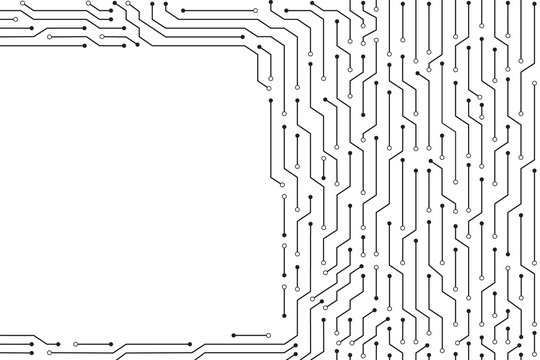 Black circuit line on the white background vector technology design.