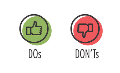 Do and Don't or Like and Unlike Icons w Positive and Negative Symbols