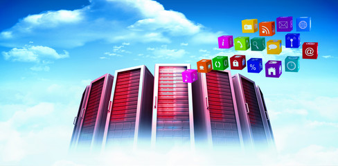 Fototapeta premium App cubes against bright blue sky with clouds
