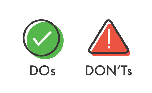 Do and Don't or Good and Bad Icons with Positive and Negative Symbols