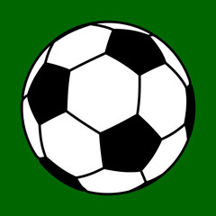 One big soccer ball on green background.