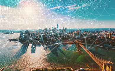 Digital Graph with New York City at sunset