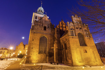 Fototapeta na wymiar St. Birgitta's Church in Gdansk at night