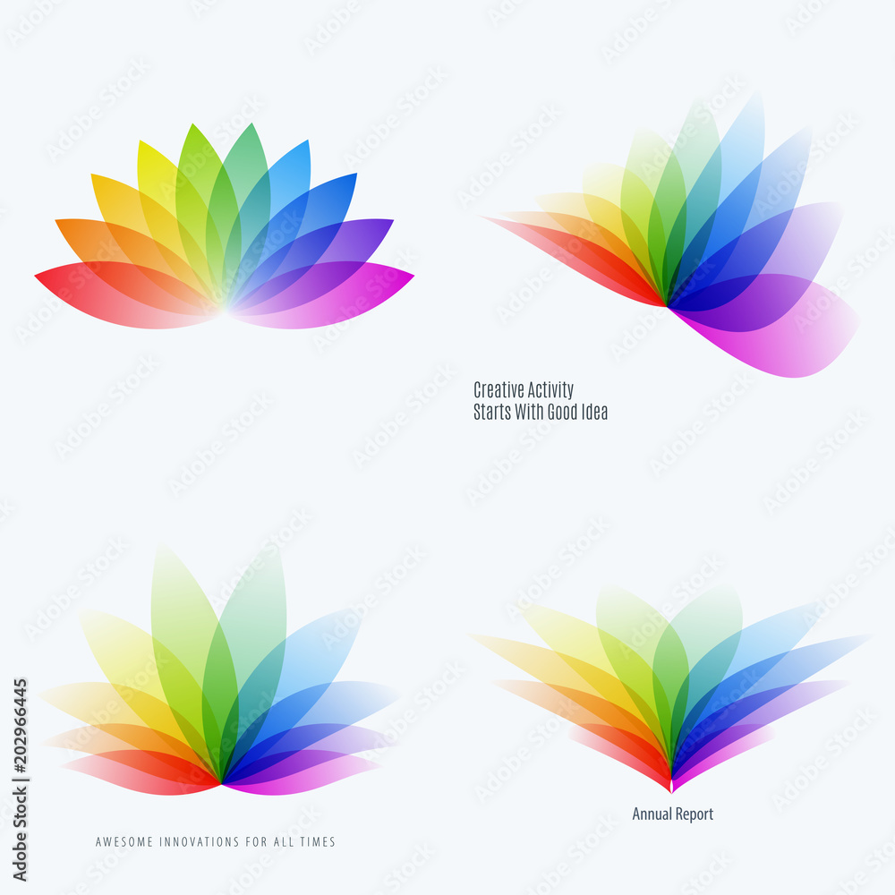 Poster Abstract design of colourful vector elements for modern background with flower smooth shape for business branding summer. Set