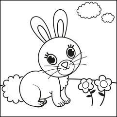 Vector illustration of black and white rabbit for children. Painting activity.