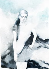Papier Peint photo Lavable Visage aquarelle belle femme. illustration de mode. peinture à l& 39 aquarelle