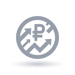 Russian Ruble with arrows up concept icon - Economic growth symbol