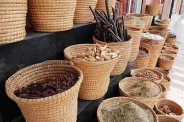Dried herbs for sell in the stall on street market