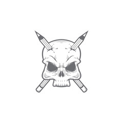 Skull and Pencil Vector