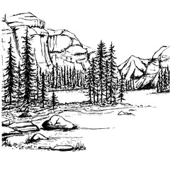 A sketch of a lake and a forest