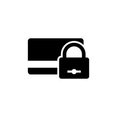 Locked Bank Card. Flat Vector Icon. Simple black symbol on white background