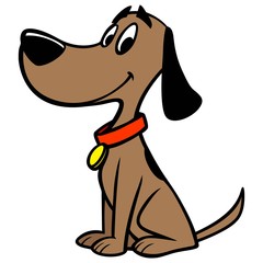 Dog with Collar - A vector cartoon illustration of a Dog with a red collar.