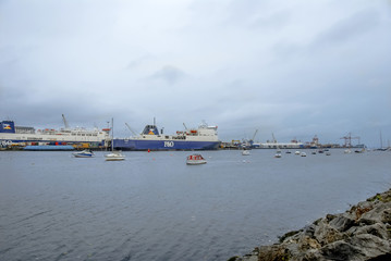 Fototapeta na wymiar Dublin, Ireland, 28 October 2012: Ships and boats