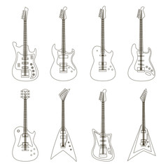Set of bright electric guitars