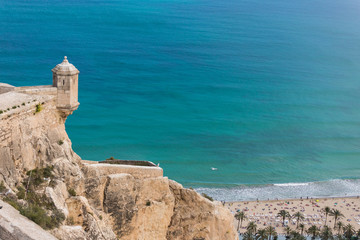 Fototapeta na wymiar Landscape view Castle of Santa Barbara the main tourist spot of European summer in Alicante, Spain