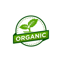 Organic logo template vector illustration. Farmer products emblem. Leaves mint vector