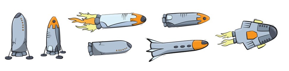 Set of vector illustrations of space ship - rocket