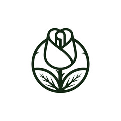 Red rose line art logo template Vector illustration