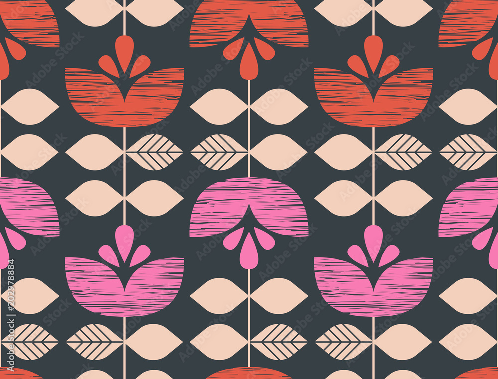 Poster seamless retro pattern with flowers
