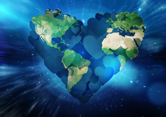Heart shaped earth against outer space