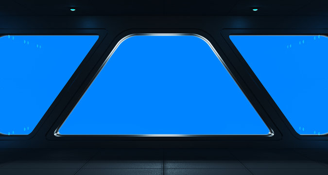 Spaceship futuristic interior with window view
