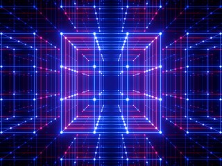 3d render, glowing lines, neon lights, abstract psychedelic background, cube cage, ultraviolet,...