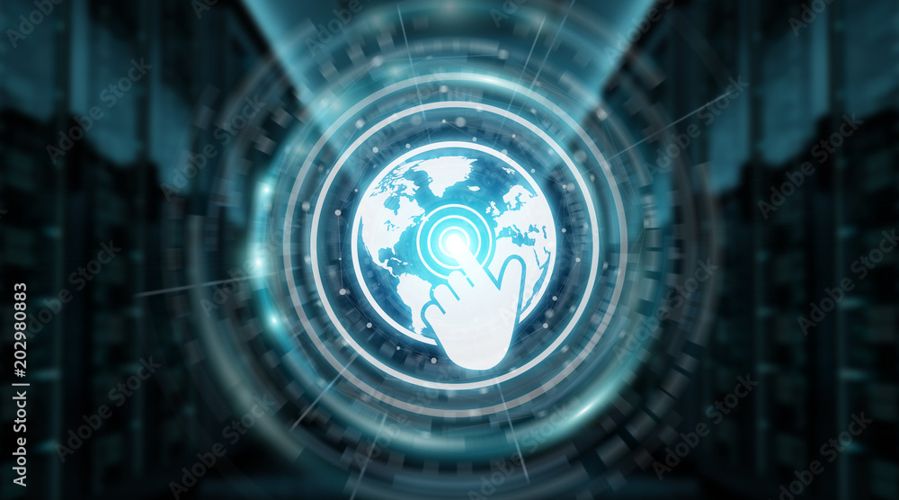 Poster digital world map screen interface 3d rendering