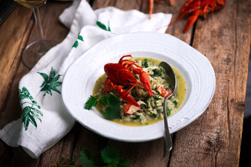 risotto with nettles and crayfish.style rustic.