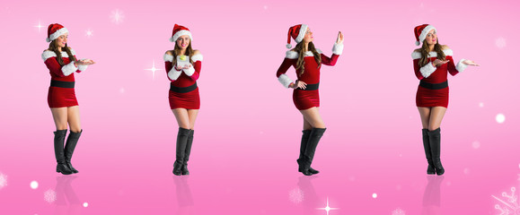 Composite image of different festive blondes against pink vignette