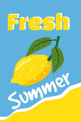 Lemon fresh summer, holiday, vacation poster set. flat design. can be use for greeting and invitation card. background , backdrop. layout template in A4 size. vector illustration