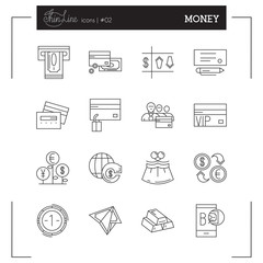 Thin line icons set of Finance, Money, Banking service and more. Logo icons. Vector illustration.