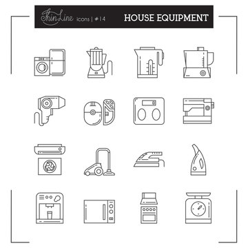Home Electronics, Appliances, Kitchen Electronics and more thin line icons set, flat design, vector illustration.
