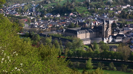 Fototapeta na wymiar Trees with Echternach Abbey in the background