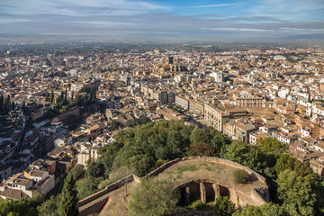 Looking down on Granada city from the Alhambra, Spain.