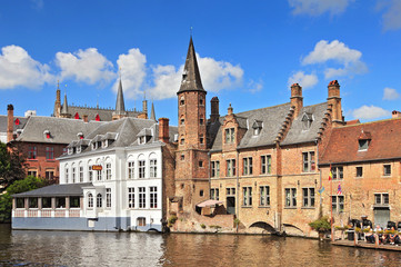 Fototapeta na wymiar Dijver river canal near Rozenhoedkaai area, Brugge, Belgium.