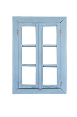 Old blue wooden window, isolated on white
