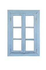 Obraz premium Old blue wooden window, isolated on white
