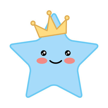kawaii happy star with crown cartoon vector illustration