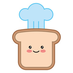 kawaii slice bread with hat happy cartoon vector illustration
